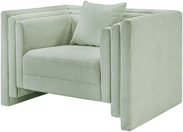 Meridian Furniture Everett Accent Chair with Plush Cushioning and Solid Wood Frame for Modern Living Spaces Mint Chenille Fabric 44068Mint-C