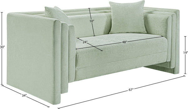 Meridian Furniture Everett Contemporary Chenille Sofa with Staggered Silhouette for Modern Living Rooms 44068Mint-L