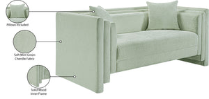 Meridian Furniture Everett Contemporary Chenille Sofa with Staggered Silhouette for Modern Living Rooms 44068Mint-L