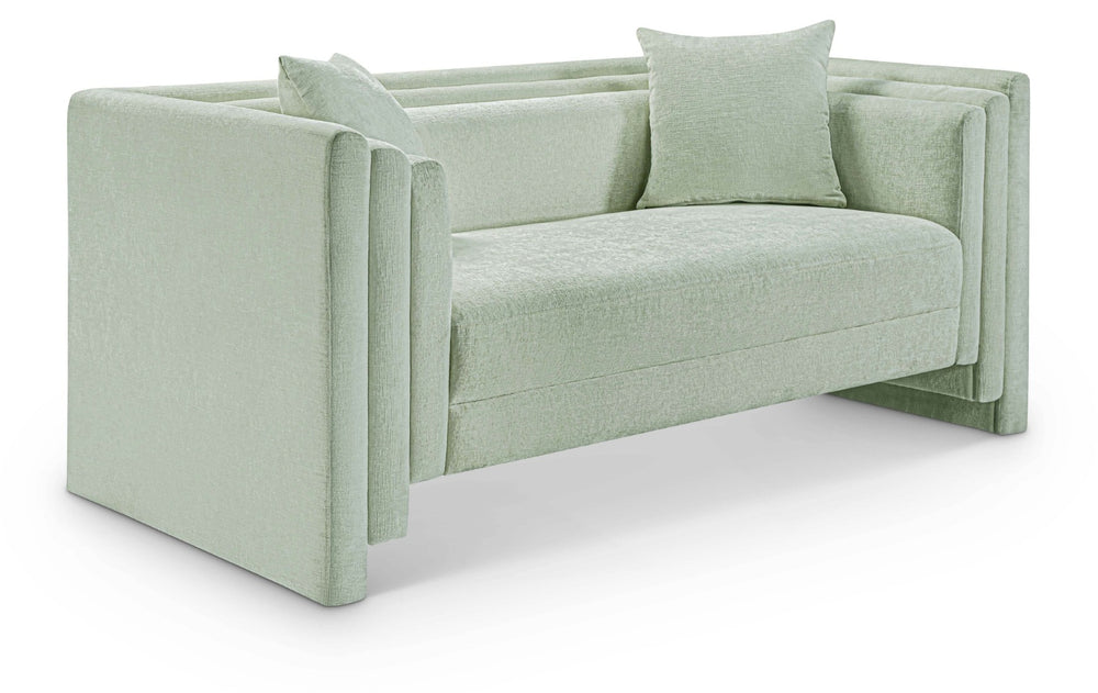 Meridian Furniture Everett Contemporary Chenille Sofa with Staggered Silhouette for Modern Living Rooms 44068Mint-L
