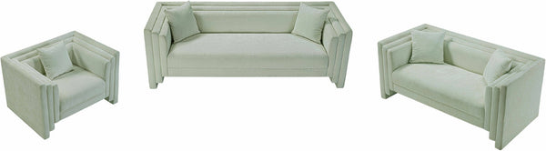 Meridian Furniture Everett Contemporary Chenille Sofa with Staggered Silhouette for Modern Living Rooms 44068Mint-L