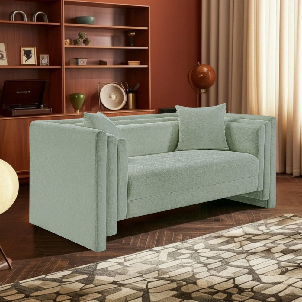 Meridian Furniture Everett Contemporary Chenille Sofa with Staggered Silhouette for Modern Living Rooms 44068Mint-L