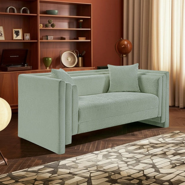 Meridian Furniture Everett Contemporary Chenille Sofa with Staggered Silhouette for Modern Living Rooms 44068Mint-L