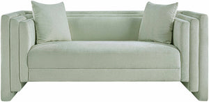 Meridian Furniture Everett Contemporary Chenille Sofa with Staggered Silhouette for Modern Living Rooms 44068Mint-L