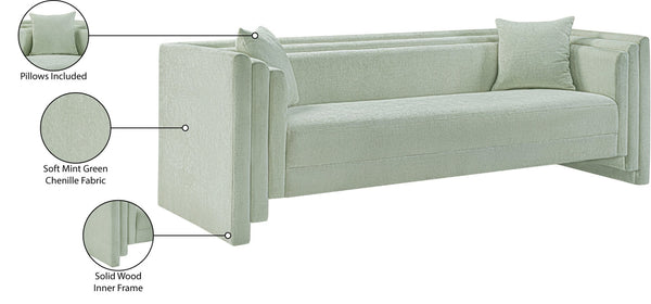 Meridian Furniture Everett Mint Chenille Upholstered Sofa with Solid Wood Frame and Modern Silhouette 44068Mint-S