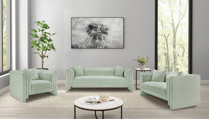 Meridian Furniture Everett Mint Chenille Upholstered Sofa with Solid Wood Frame and Modern Silhouette 44068Mint-S