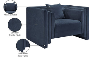 Meridian Furniture Everett Accent Chair with Plush Cushioning and Solid Wood Frame for Modern Living Spaces Navy Chenille Fabric 44068Navy-C