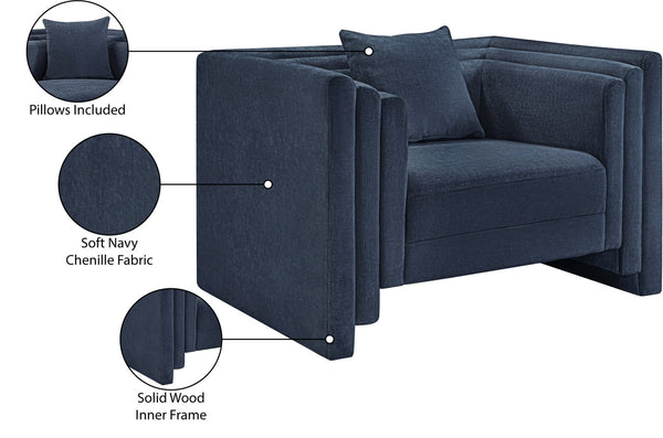 Meridian Furniture Everett Accent Chair with Plush Cushioning and Solid Wood Frame for Modern Living Spaces Navy Chenille Fabric 44068Navy-C