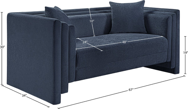 Meridian Furniture Everett Chenille Upholstered Sofa with Staggered Cushions for Cozy Living Spaces 44068Navy-L