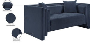 Meridian Furniture Everett Chenille Upholstered Sofa with Staggered Cushions for Cozy Living Spaces 44068Navy-L