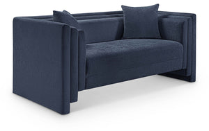 Meridian Furniture Everett Chenille Upholstered Sofa with Staggered Cushions for Cozy Living Spaces 44068Navy-L