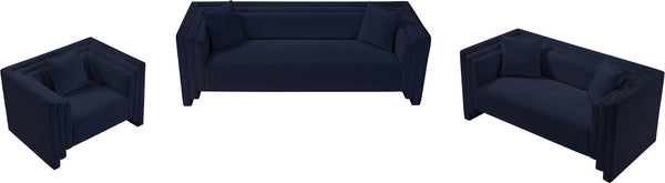 Meridian Furniture Everett Chenille Upholstered Sofa with Staggered Cushions for Cozy Living Spaces 44068Navy-L