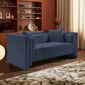 Meridian Furniture Everett Chenille Upholstered Sofa with Staggered Cushions for Cozy Living Spaces 44068Navy-L
