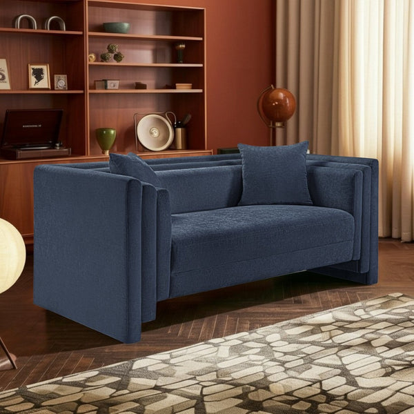 Meridian Furniture Everett Chenille Upholstered Sofa with Staggered Cushions for Cozy Living Spaces 44068Navy-L