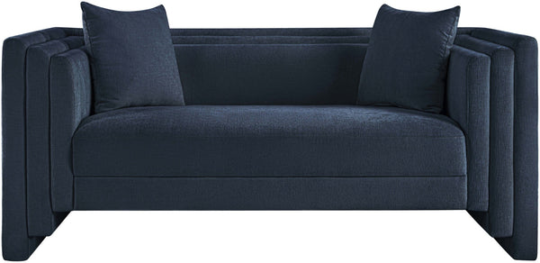 Meridian Furniture Everett Chenille Upholstered Sofa with Staggered Cushions for Cozy Living Spaces 44068Navy-L