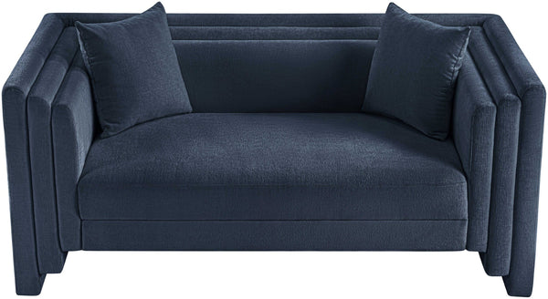 Meridian Furniture Everett Chenille Upholstered Sofa with Staggered Cushions for Cozy Living Spaces 44068Navy-L