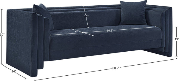 Meridian Furniture Everett Three Seat Navy Chenille Sofa with Staggered Cushions for Modern Living Rooms 44068Navy-S