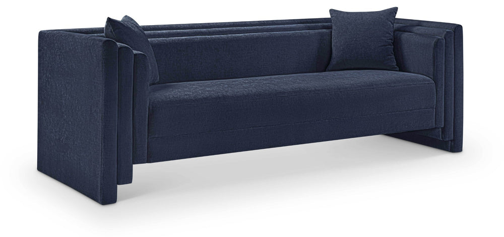 Meridian Furniture Everett Three Seat Navy Chenille Sofa with Staggered Cushions for Modern Living Rooms 44068Navy-S