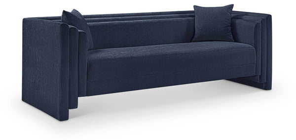 Meridian Furniture Everett Three Seat Navy Chenille Sofa with Staggered Cushions for Modern Living Rooms 44068Navy-S