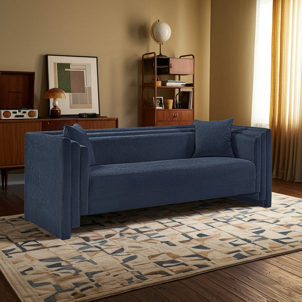 Meridian Furniture Everett Three Seat Navy Chenille Sofa with Staggered Cushions for Modern Living Rooms 44068Navy-S