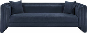 Meridian Furniture Everett Three Seat Navy Chenille Sofa with Staggered Cushions for Modern Living Rooms 44068Navy-S