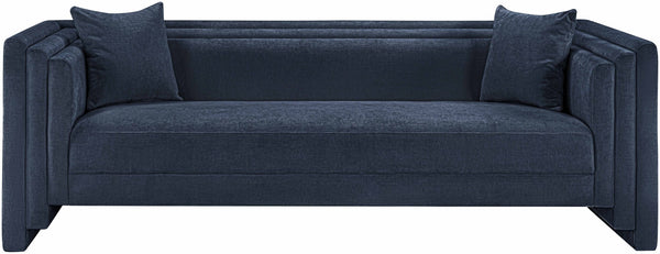 Meridian Furniture Everett Three Seat Navy Chenille Sofa with Staggered Cushions for Modern Living Rooms 44068Navy-S