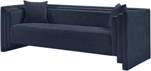 Meridian Furniture Everett Three Seat Navy Chenille Sofa with Staggered Cushions for Modern Living Rooms 44068Navy-S