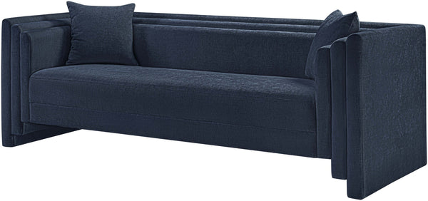 Meridian Furniture Everett Three Seat Navy Chenille Sofa with Staggered Cushions for Modern Living Rooms 44068Navy-S