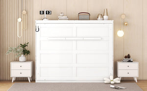 English Elm Full Size Murphy Wall Bed with Cabinet Dual Piston Folding Mechanism for Studio Spaces White LP000664AAK-2