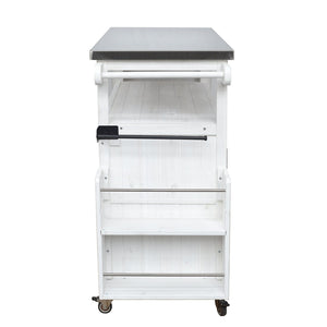 English Elm Foldable Outdoor Kitchen Cart with Stainless Worktop Fir Wood Frame and Lockable Wheels White N719P380279K