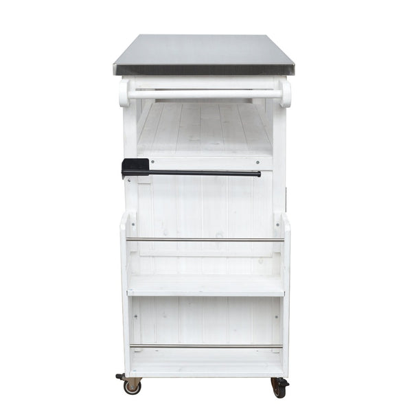 English Elm Foldable Outdoor Kitchen Cart with Stainless Worktop Fir Wood Frame and Lockable Wheels White N719P380279K