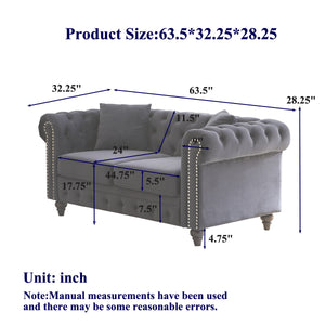 English Elm Fx 63.5" Chesterfield Velvet Sectional Sofa With Nailhead Arms & 2 Pillows - Modern Living Room Elegance W1926S00062