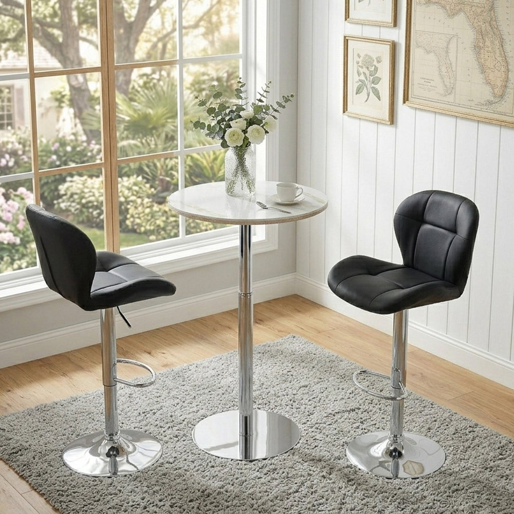 English Elm Set of 2 Adjustable Tufted Pu Barstools with Chrome Base for Kitchen or Pub W3875P382613