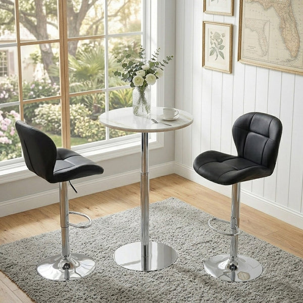 English Elm Set of 2 Adjustable Tufted Pu Barstools with Chrome Base for Kitchen or Pub W3875P382613