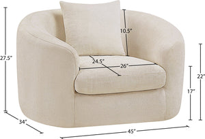 Meridian Furniture Penelope Plush Chenille Accent Chair with Throw Pillows and Solid Wood Frame for Living Rooms Beige 44073Beige-C