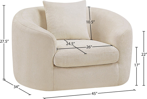 Meridian Furniture Penelope Plush Chenille Accent Chair with Throw Pillows and Solid Wood Frame for Living Rooms Beige 44073Beige-C