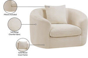 Meridian Furniture Penelope Plush Chenille Accent Chair with Throw Pillows and Solid Wood Frame for Living Rooms Beige 44073Beige-C