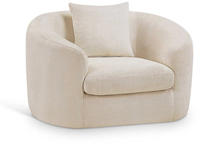 Meridian Furniture Penelope Plush Chenille Accent Chair with Throw Pillows and Solid Wood Frame for Living Rooms Beige 44073Beige-C