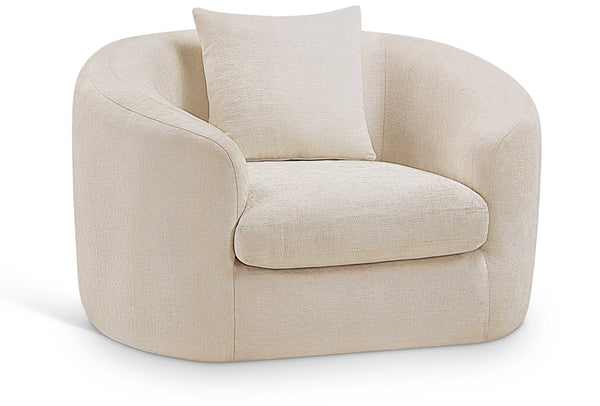 Meridian Furniture Penelope Plush Chenille Accent Chair with Throw Pillows and Solid Wood Frame for Living Rooms Beige 44073Beige-C