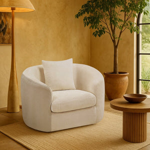 Meridian Furniture Penelope Plush Chenille Accent Chair with Throw Pillows and Solid Wood Frame for Living Rooms Beige 44073Beige-C