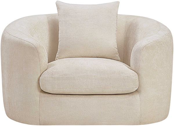 Meridian Furniture Penelope Plush Chenille Accent Chair with Throw Pillows and Solid Wood Frame for Living Rooms Beige 44073Beige-C
