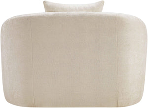 Meridian Furniture Penelope Plush Chenille Accent Chair with Throw Pillows and Solid Wood Frame for Living Rooms Beige 44073Beige-C