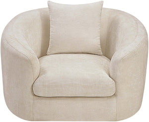 Meridian Furniture Penelope Plush Chenille Accent Chair with Throw Pillows and Solid Wood Frame for Living Rooms Beige 44073Beige-C
