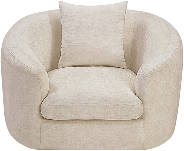 Meridian Furniture Penelope Plush Chenille Accent Chair with Throw Pillows and Solid Wood Frame for Living Rooms Beige 44073Beige-C