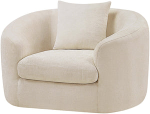 Meridian Furniture Penelope Plush Chenille Accent Chair with Throw Pillows and Solid Wood Frame for Living Rooms Beige 44073Beige-C