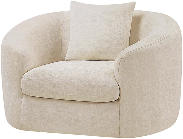 Meridian Furniture Penelope Plush Chenille Accent Chair with Throw Pillows and Solid Wood Frame for Living Rooms Beige 44073Beige-C