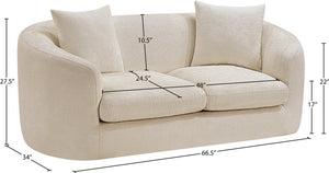 Meridian Furniture Penelope Chenille Upholstered Loveseat with Plush Texture Solid Wood Frame Accent Pillows Included Beige 44073Beige-L