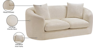 Meridian Furniture Penelope Chenille Upholstered Loveseat with Plush Texture Solid Wood Frame Accent Pillows Included Beige 44073Beige-L