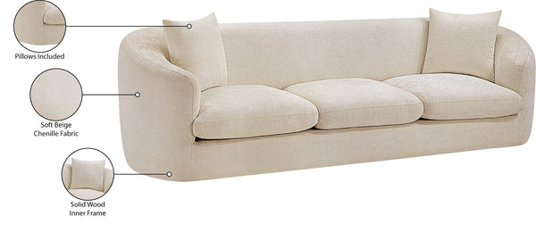 Meridian Furniture Penelope Three Seat Chenille Sofa with Solid Wood Frame for Modern Living Room Comfort Beige 44073Beige-S