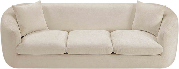 Meridian Furniture Penelope Three Seat Chenille Sofa with Solid Wood Frame for Modern Living Room Comfort Beige 44073Beige-S